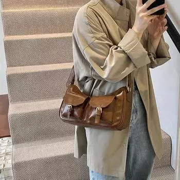 Ретро-молния, однотонная ПУ милая женская сумка через плечо с швейными нитками, повседневная сумка через плечо чёрный