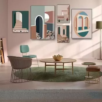 Ретро Моранди, здание, холст, картины, абстрактный пейзаж, настенное искусство, декоративные постеры, геометрические картины для декора гостиной 21x30cm No Frame