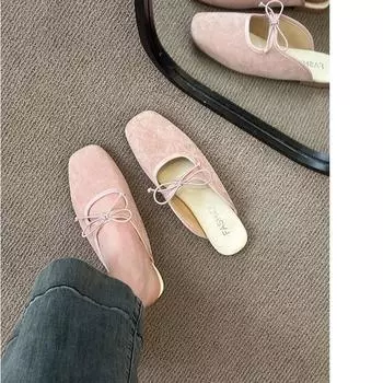 Ретро Мори литературный стиль бант баотоу полутапочки женская одежда одна педаль ленивые туфли плоские туфли muller 35 жёлтый