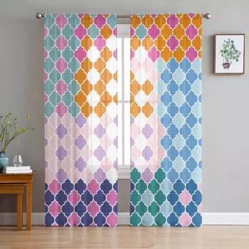 Retro Moroccan Modern Simple Fashion Sheer Curtains Modern Gauze Curtain for Living Room Bedroom Voile Yarn Curtains W135 x H114cm