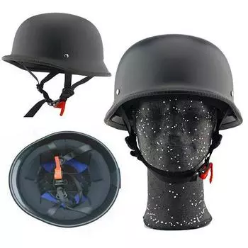 Ретро мотоциклетный унисекс шлем матовый/ярко-черный немецкий полушлем чоппер байкер стиль Второй мировой войны M (57-58cm) матовый черный