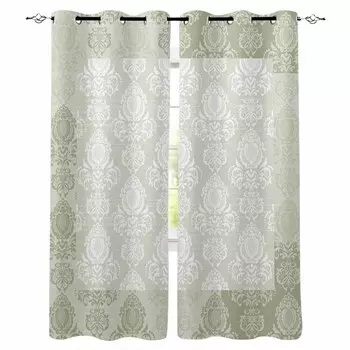 Retro Mottled Sage Green European Pattern Blackout Curtains For Living Room Bedroom Printed Window Treatment Drapes Home Decor W135 x H60cm