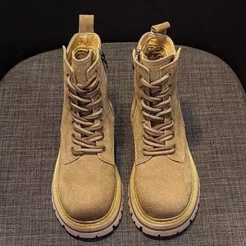 Ретро Мягкая кожа Внутренняя часть Поднятая матовая рабочая одежда Короткие ботинки Повседневные и модные универсальные женские ботинки Martin 35