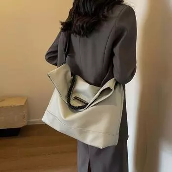 Ретро мягкая кожаная сумка большой емкости подмышки для женщин 2024 новая простая сумка-тоут модная сумка через плечо для поездок на работу