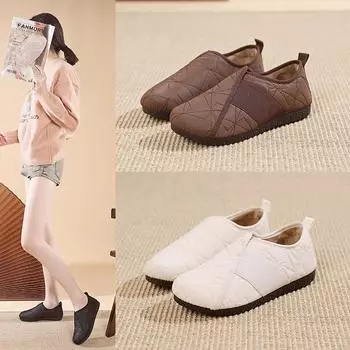 Ретро мягкая подошва короткие плюшевые тонкие хлопковые туфли женские осень и зима новые модные удобные повседневные 35 бежевый