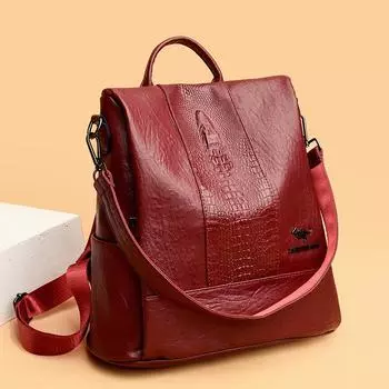 Ретро мягкий кожаный женский рюкзак с защитой от кражи, крокодиловый узор, женский школьный рюкзак, можно носить на одно плечо