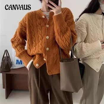 Ретро мягкий липкий свитер куртка женская утолщенная свободная верхняя одежда осень и зима нежный ветер вязаный кардиган One size бежевый