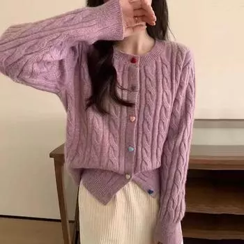 Ретро мягкий восковой цвет любви пуговицы переплетенный вязаный кардиган свитер женский осень и зима дизайн Sense Niche мода пригородный ONE SIZE красный