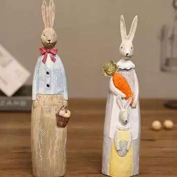 Ретро мультфильм кролик семья украшения украшения дома аксессуары спальня гостиная крыльцо пасхальный кролик изделия из смолы