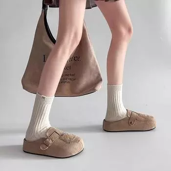 Ретро мультяшный модный мешок голова полутапочки женская верхняя одежда весна и лето новые милые повседневные тапочки Birkencool с толстой подошвой 35 хаки