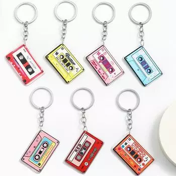 Retro Music English Alphabet Tape Pendant Car Keychain Colored Acrylic Keychain Accessories Bag Pendant Gift