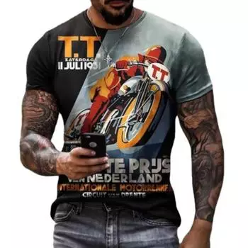 Ретро мужская футболка 3d винтажная мотоциклетная футболка большого размера для мужчин, одежда, байкерские гоночные футболки, футболки, топы, летняя одежда M
