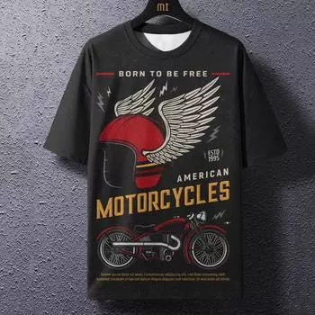 Ретро мужская футболка с мотоциклетным принтом, летние уличные футболки, пуловер с круглым вырезом, мужской топ, свободная повседневная мужская одежда больших размеров S
