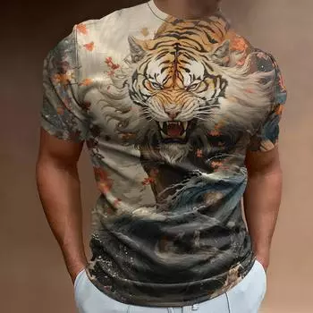 Ретро мужская футболка с принтом тигра 3D футболки с короткими рукавами для мужчин уличная мода мужская одежда мягкие свободные футболки большого размера топы S