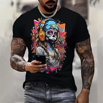 Ретро мужская футболка с рисунком в стиле рок, 3D-печать, модная летняя повседневная футболка с коротким рукавом и круглым вырезом, черные белые классические футболки S