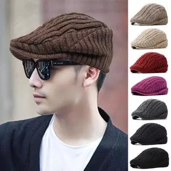 Ретро мужская продвинутая шляпа газетчик шляпа регулируемая окружность головы однотонная толстая плюшевая зимняя кепка косплей представление повседневный головной убор чёрный