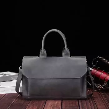Ретро мужская сумка корейская мужская сумка Crazy Horse кожаная сумка-мессенджер на одно плечо деловой компьютерный портфель 36.5cm*10cm*25cm чёрный