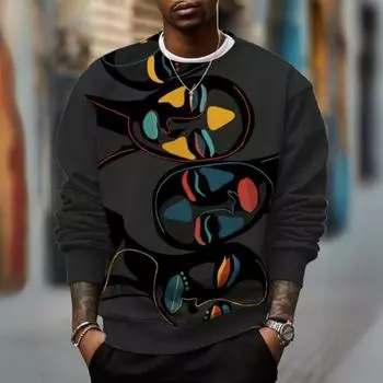 Ретро мужская толстовка с круглым вырезом и принтом 3D Tribal, футболка с длинным рукавом, повседневная мужская футболка, свободный свитер большого размера для мужчин S