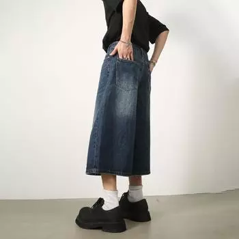 Ретро мужские синие укороченные мешковатые джинсы с широкими штанинами из денима XS синий