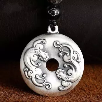 Ретро мужской и женский Pixiu безопасная пряжка подвеска двойной Pixiu твердый мужской подвеска 2.5*2.5CM серебряный