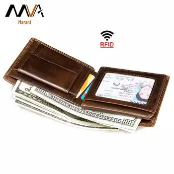 «Ретро мужской кожаный кошелек для монет с защитой от кражи — короткий первый слой из коровьей кожи»