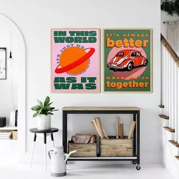 Ретро-музыка лучше сочетается вместе с цветами. Счастливый помост с цитатами. Настенная картина на холсте с изображением Северного моря. 21cm30cm NoFrame