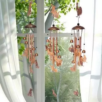 Ретро-музыка в виде животных с 4 металлическими трубками, колокольчик в форме буквы S, крючок, натуральная успокаивающая мелодия для сада, патио, уличного подвесного колокольчика для петуха, собаки, кошки