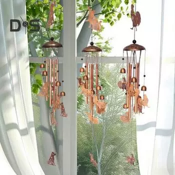 Ретро-музыка в виде животных с 4 металлическими трубками, колокольчик в форме буквы S, крючок, натуральная успокаивающая мелодия для сада, патио, уличного подвесного колокольчика для петуха, собаки, кошки C