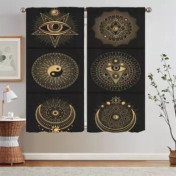 Ретро Mystic Eye Ткань Шторы Подхваты Современные Шторы Для Гостиной Камеры Кухонные Шторы Салон 2 Части Кудри Щупальца W50xH70cmx2pcs-CL