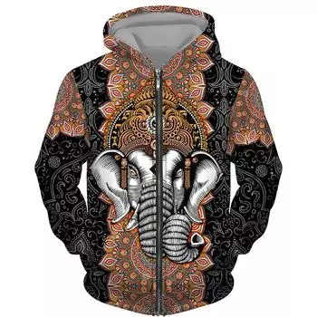 Ретро национальный цветок слон искусство 3D принт толстовка мужская модная осенняя теплая флисовая куртка на молнии женский джемпер пальто S