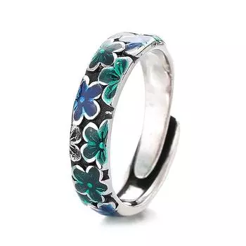 Ретро национальный стиль веер фанхуа кольцо с цветком сливы женское тайское серебряное кольцо с каплями ремесло креативные аксессуары для рук