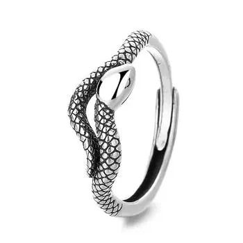 Ретро национальный стиль змеиное кольцо, процесс чернения, открытие, можно отрегулировать нишевый дизайн, креативные аксессуары для рук
