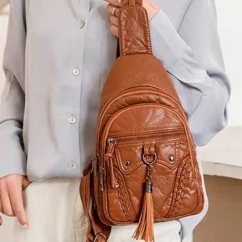 Ретро нагрудная сумка для женщин, мягкая кожаная сумка через плечо, повседневная поясная сумка, дорожная сумка, спортивная противоугонная сумка красный