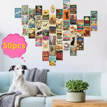 Ретро-наклейки на стену - 50 модных винтажных фотографий для классных пространств, идеальный декор комнаты для подростков One Size