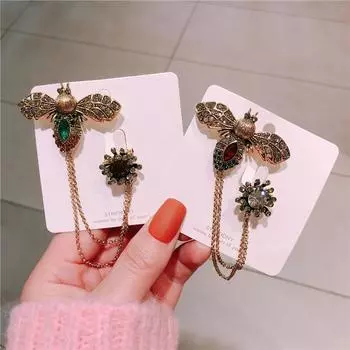 Ретро насекомое пчела брошь горный хрусталь кристалл кисточка цепь лацкан значки кардиган рубашка значок корсаж для женщин ювелирные изделия аксессуары красный