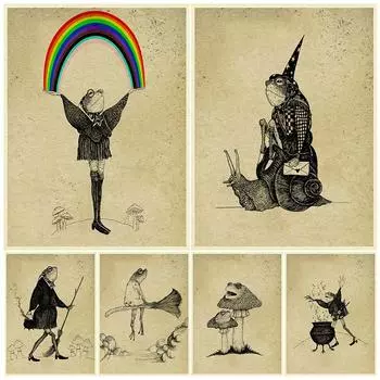 Ретро настенная живопись маслом лягушка колдовство элемент художественный постер и печатное украшение для дома 21cm30cm NoFrame