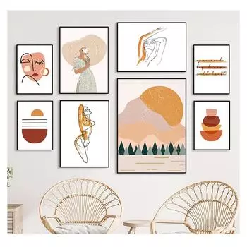 Ретро настенная живопись на холсте, плакаты на скандинавскую тему и принты, настенные панно для декора гостиной, геометрическая кривая тела девушки, абстрактная 21cm30cm NoFrame