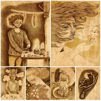 Ретро Настенное Искусство Холст Картина Магия Гадание Колдовство Ретро Плакат 21cm30cm NoFrame