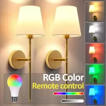 Ретро настенный светильник светодиодный перезаряжаемый пульт дистанционного управления RGB лампа съемный беспроводной настенный светильник для спальни прихожей тканевый абажур бра RGB RC Bulb&1pcs чёрный