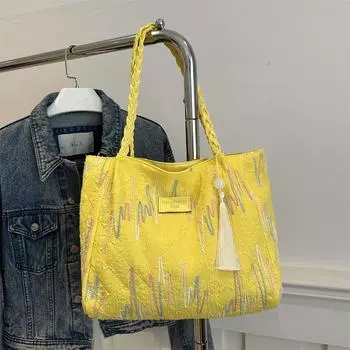 Retro national style large-capacity handbag 2024 autumn versatile oblique span fashion underarm bag commuter simple tote bag розовый