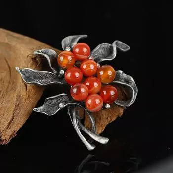 Retro natural agate brooch high-end classical temperament literary and versatile plant pin coat cardigan corsage accessories