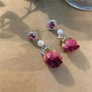 Ретро натуральный настоящий цветок вечные цветочные серьги нишевый дизайн Sense пресноводный жемчуг женские длинные серьги ювелирные изделия 1Pair
