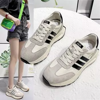 Ретро немецкие кроссовки женские повседневные туфли женские толстые подошвы увеличение высоты 35 чёрный