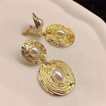 Ретро нерегулярные искусственные жемчужные серьги-клипсы женские преувеличенные длинные большие серьги