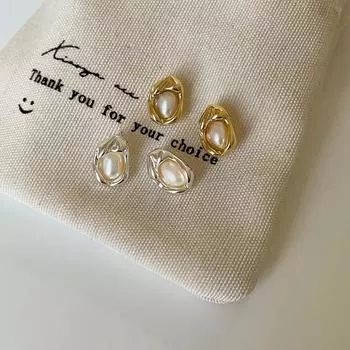 Ретро нерегулярные металлические жемчужные серьги-гвоздики женские нишевые дизайн простые индивидуальные модные темпераментные универсальные серьги