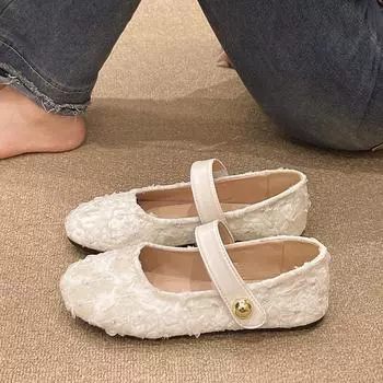 Ретро новое китайское нежное слово с балетками женские 2025 весна новые с юбкой большие размеры одиночные туфли 35