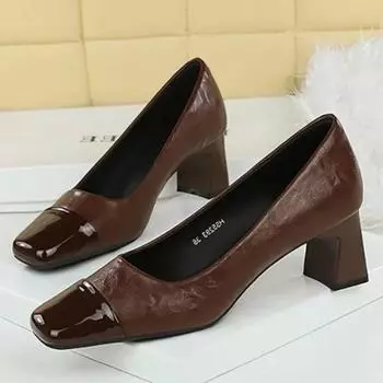 Ретро новый стиль вестерн узор камень искусственная кожа женские туфли 5 см тонкий каблук легкий квадратный носок вечерние леди 35