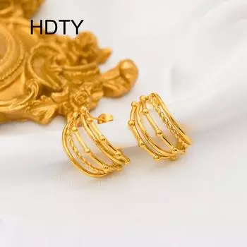 Retro niche design multi-layer irregular line gold bead stud earrings titanium steel plated 18k gold fashion earrings золотой