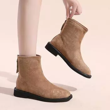 Retro niche flat black Martin boots women s shoes autumn and winter new soft leather brown short boots medium tube thin boots 35