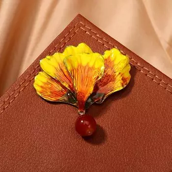 Ретро-ниша, кулон в виде капли масла с градиентом в виде листьев гинкго, брошь, трехмерная булавка в виде листа, жемчужная брошь